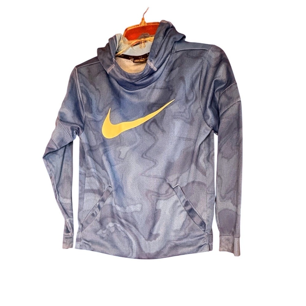 Nike Dri Fit Thermal Hoodie Pullover Blue White Swoosh Kids Large L